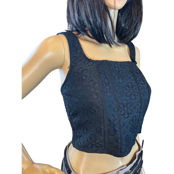 (5 for $25) Self Esteem Lace Square Neck Corset Top in Black Eyelet Size Small - Picture 4 of 7